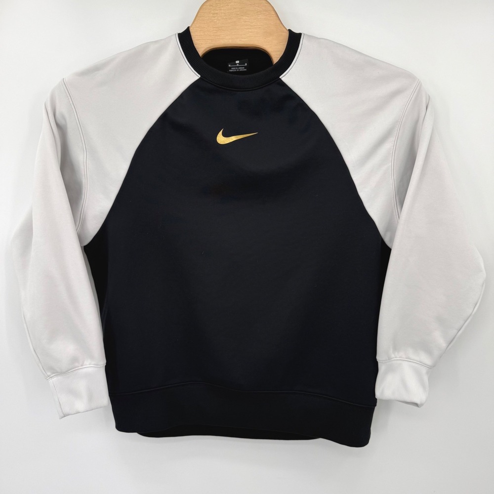 Nike Sweatshirt Mens M Black White Dri-FIT CU5003-010 Gold Swoosh Raglan Fleece